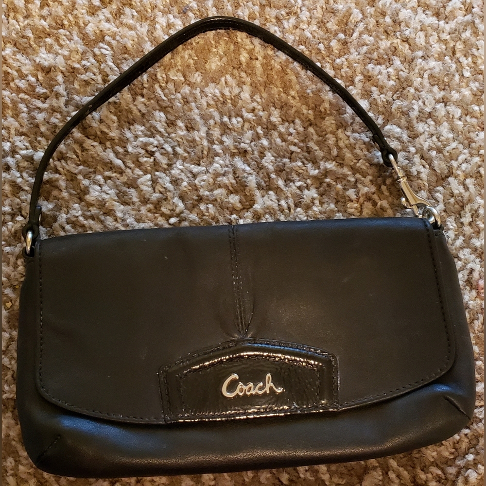 Coach Women's Black Leather Flip Wrist Bag Wristlet Shoulder Bag
